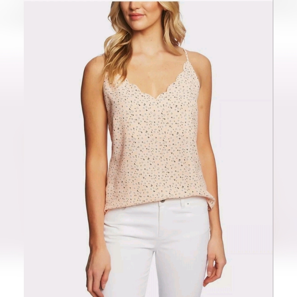 CECE Womens Peach Floral Spaghetti Strap V Neck Tank Top L Cottagecore Romantic